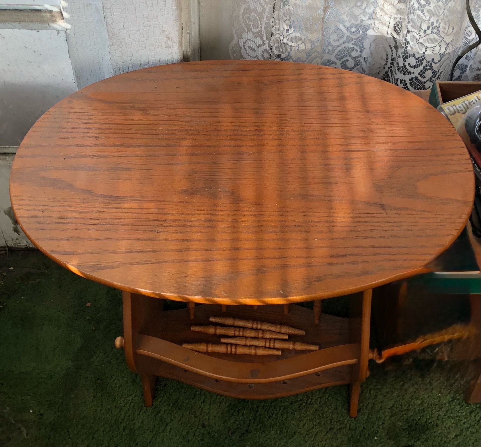 Vintage MidCentury Modern Oval Oak End Table with Magazine Rack