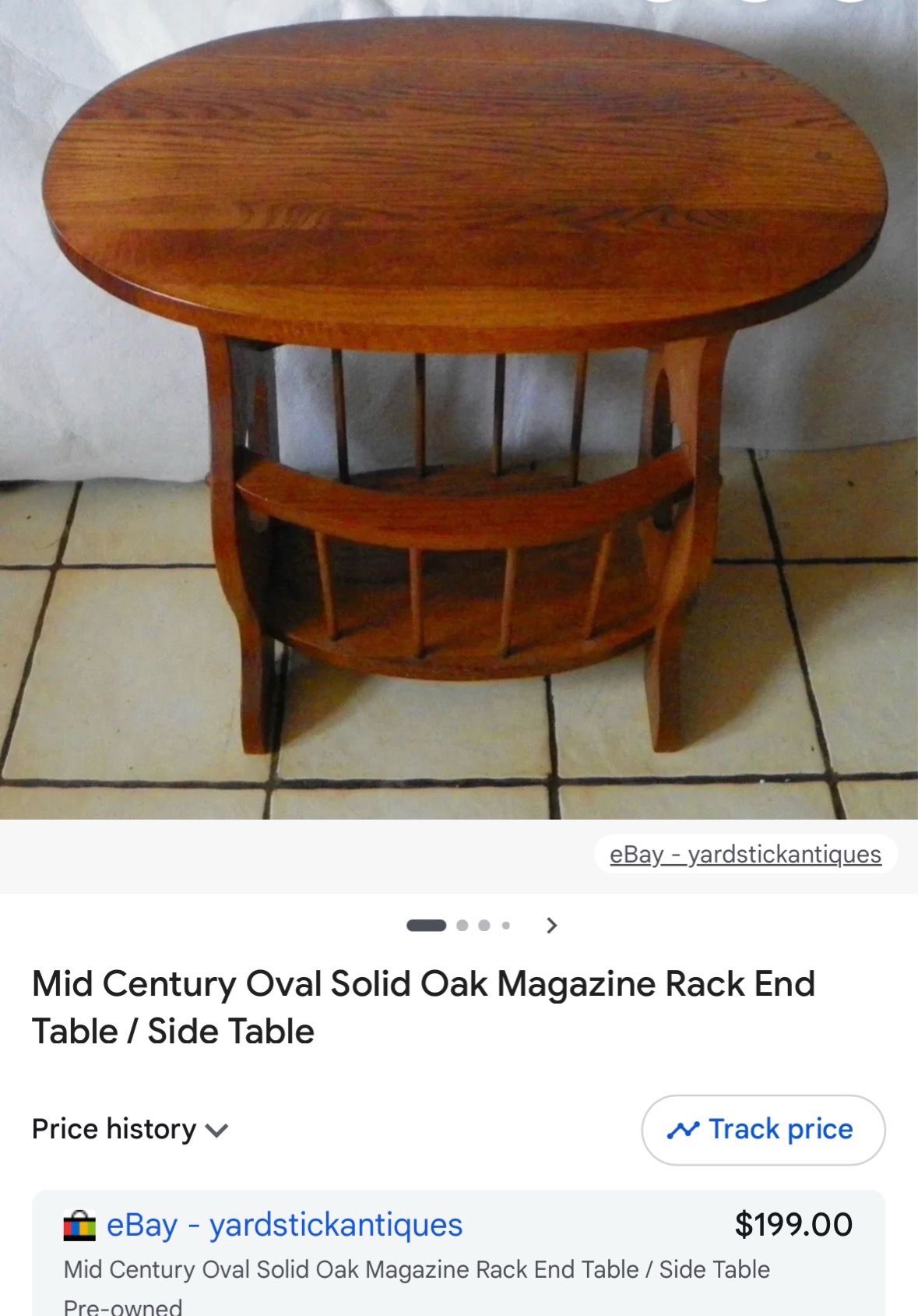 Vintage MidCentury Modern Oval Oak End Table with Magazine Rack - photo 4