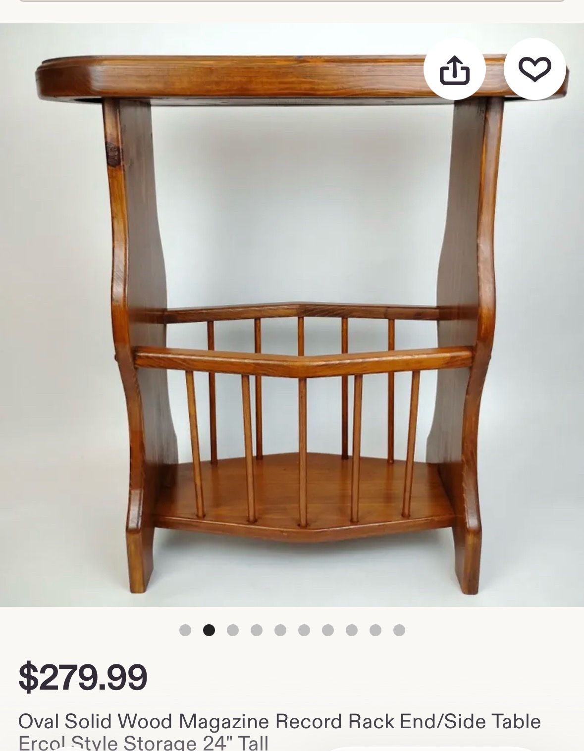Vintage MidCentury Modern Oval Oak End Table with Magazine Rack - photo 5