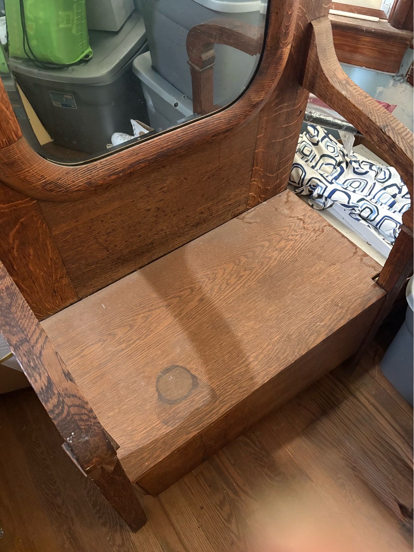 Antique Victorian Oak Hall Tree Bench with Original Hardware - photo 2