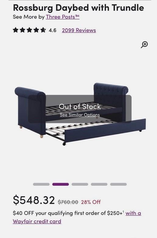 Vienna-Style Upholstered Twin Daybed / Trundle (Navy Blue)