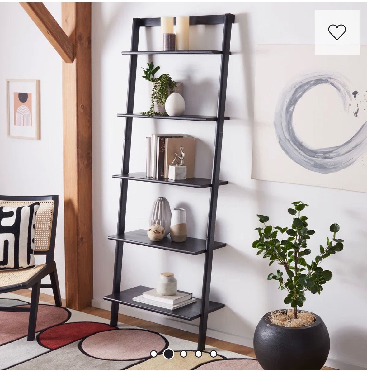 Set of 2 Modern Black Wood Leaning Ladder Shelves