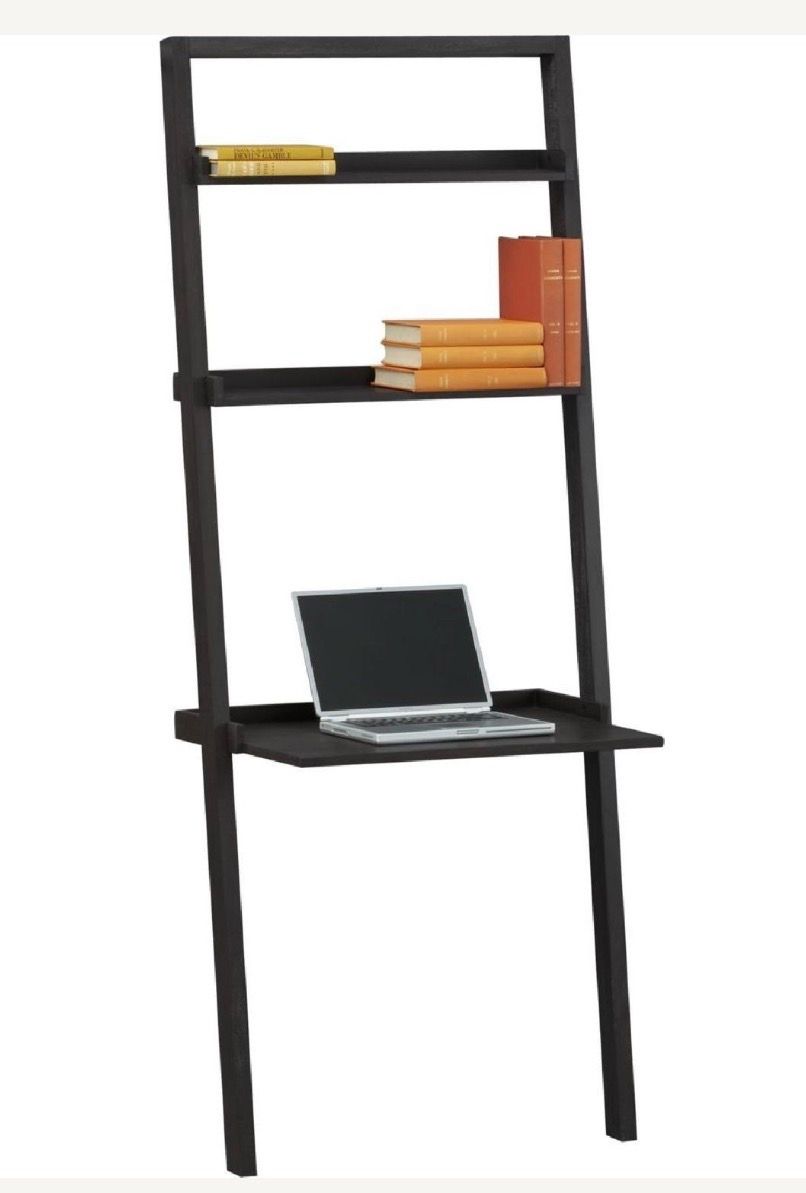 Set of 2 Modern Black Wood Leaning Ladder Shelves - photo 2