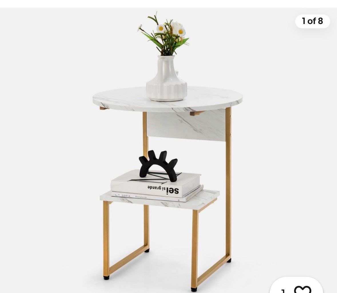 2-Tier Compact White Side Table / Nightstand