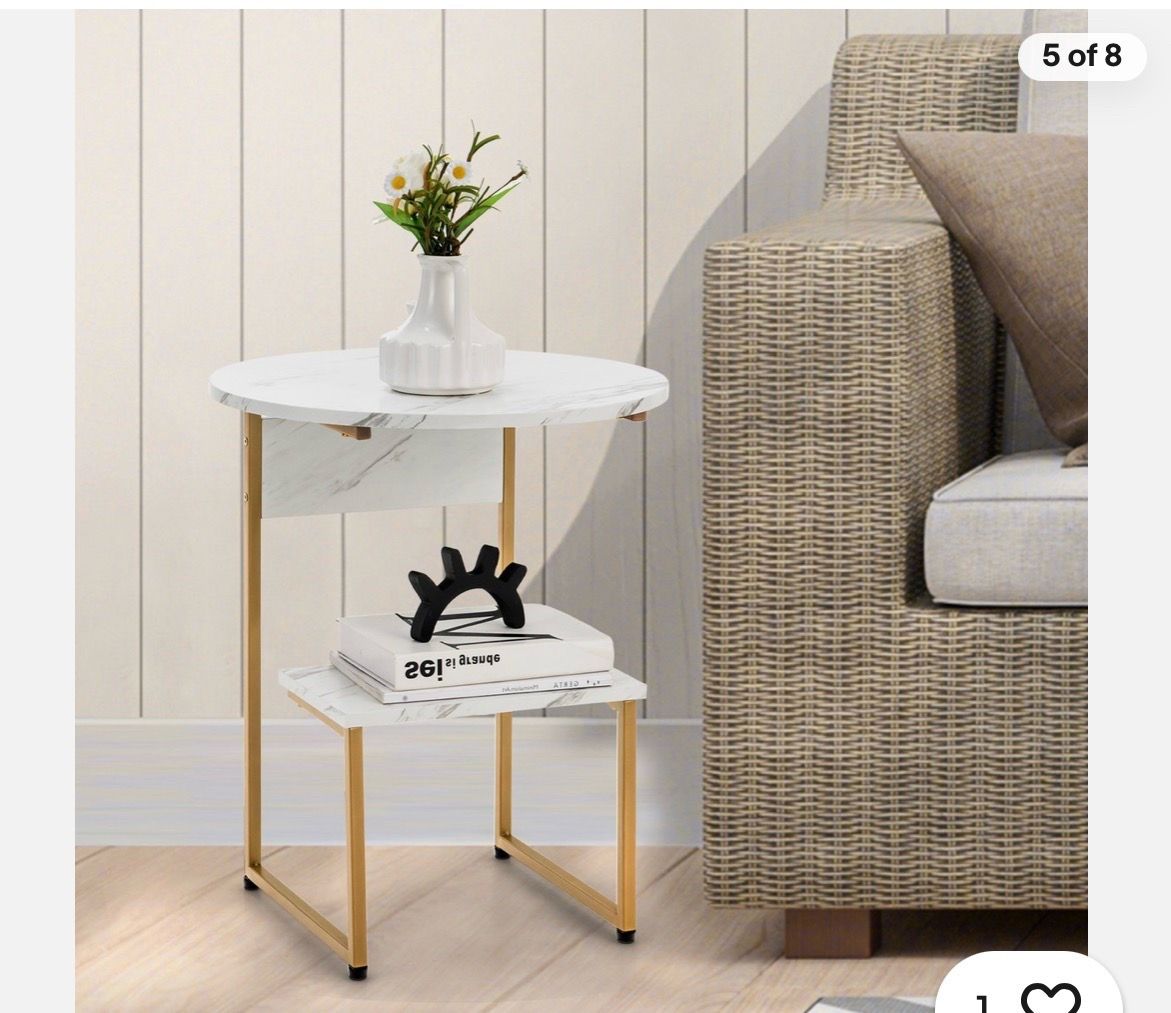 2-Tier Compact White Side Table / Nightstand - photo 2