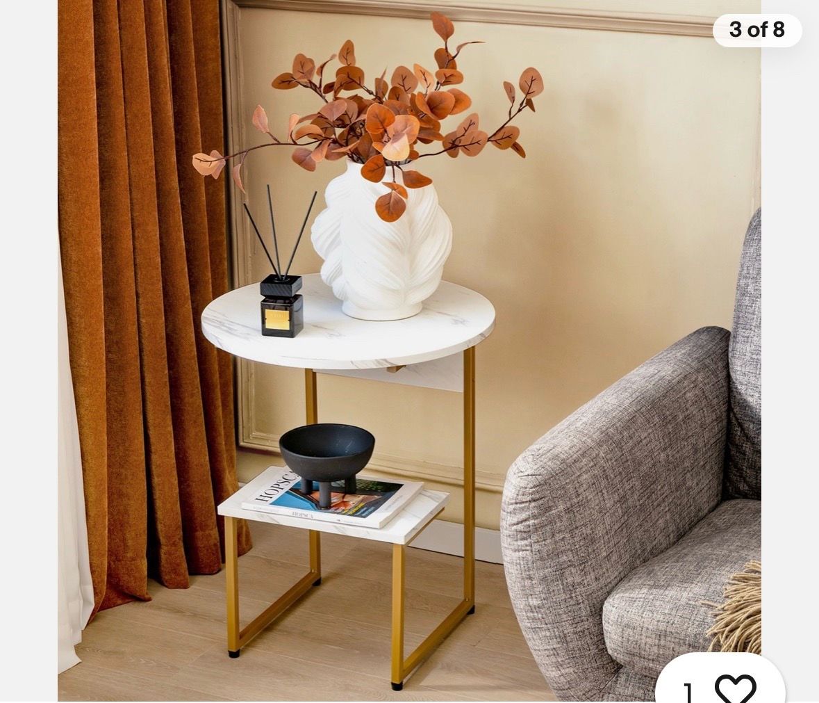 2-Tier Compact White Side Table / Nightstand - photo 3