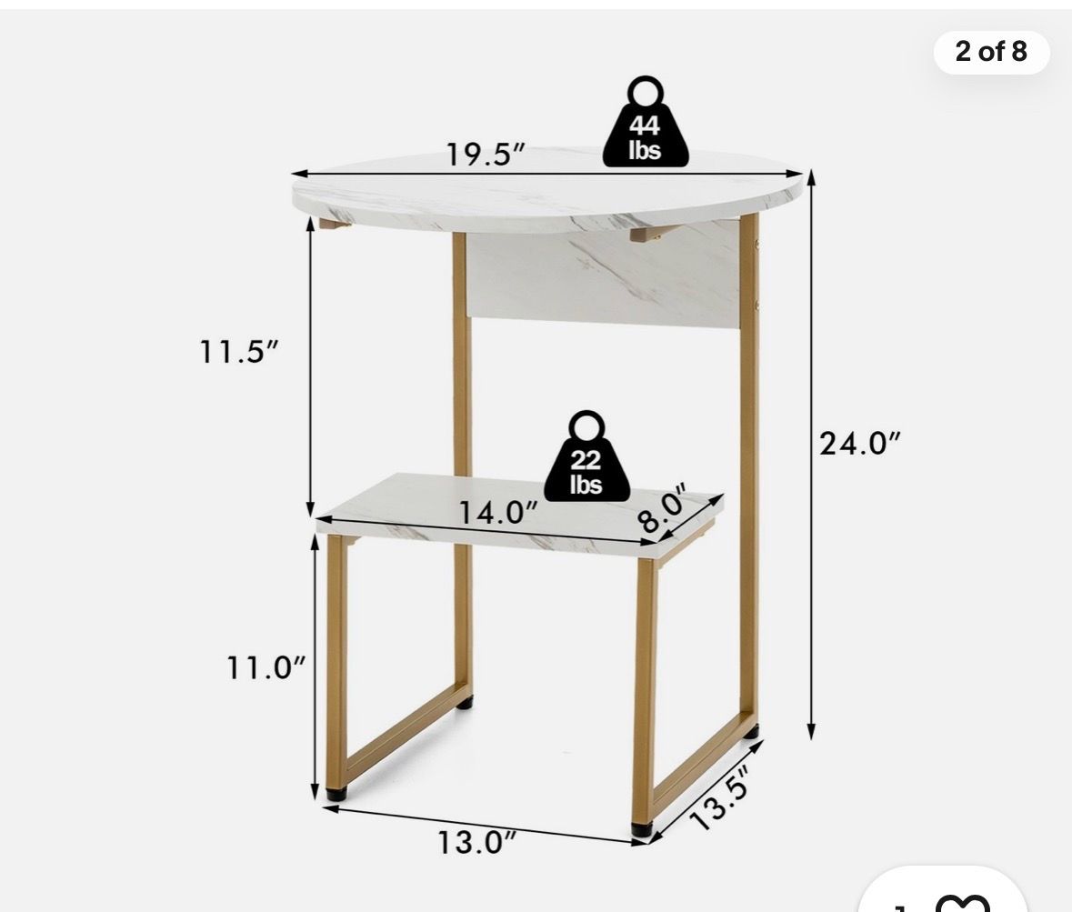 2-Tier Compact White Side Table / Nightstand - photo 4
