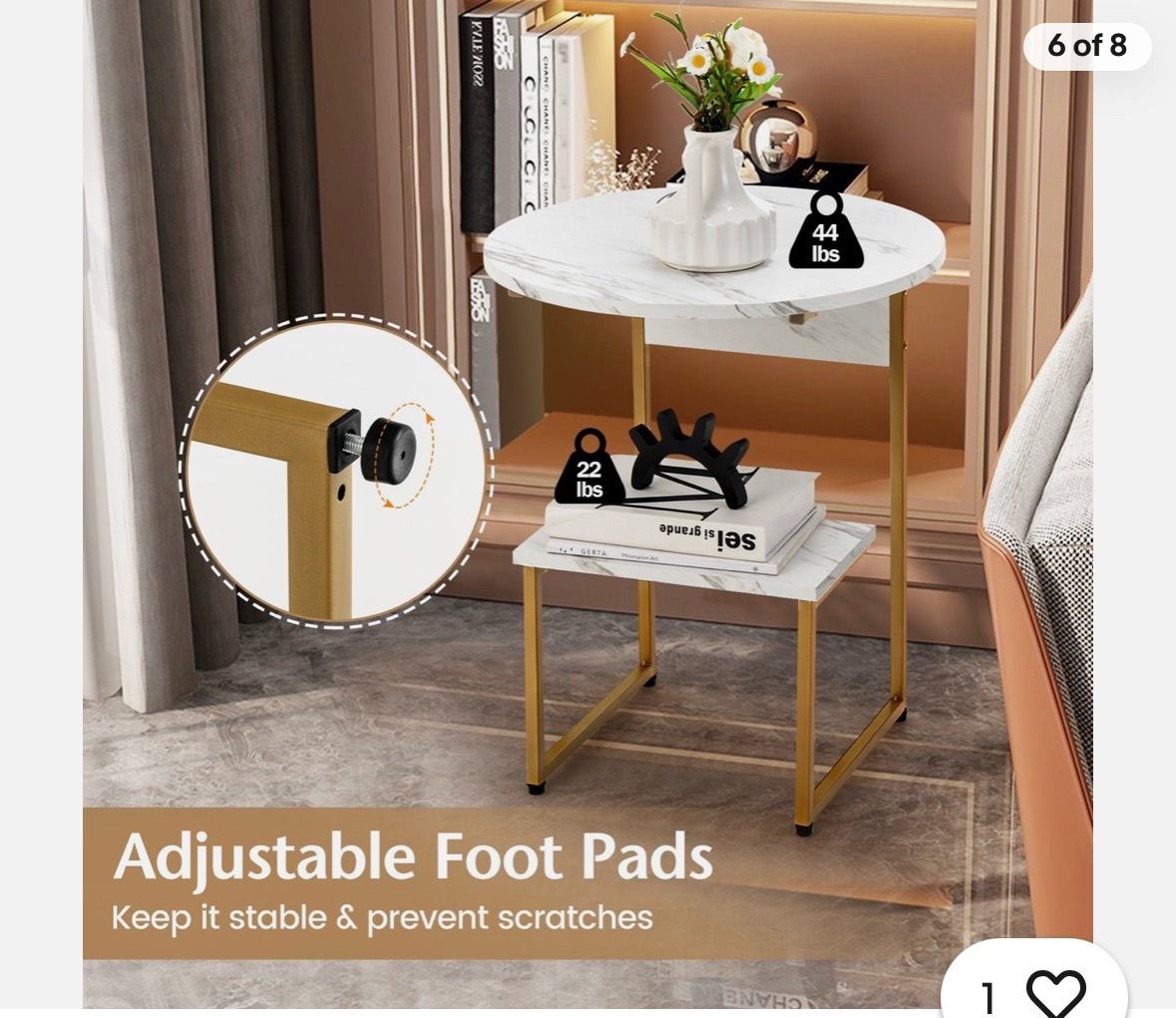2-Tier Compact White Side Table / Nightstand - photo 5