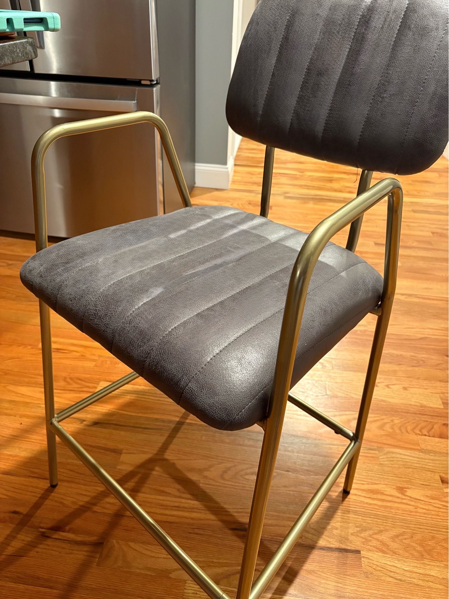Set of 3 Modern Dark Gray Faux Suede & Gold Bar Stools - photo 2