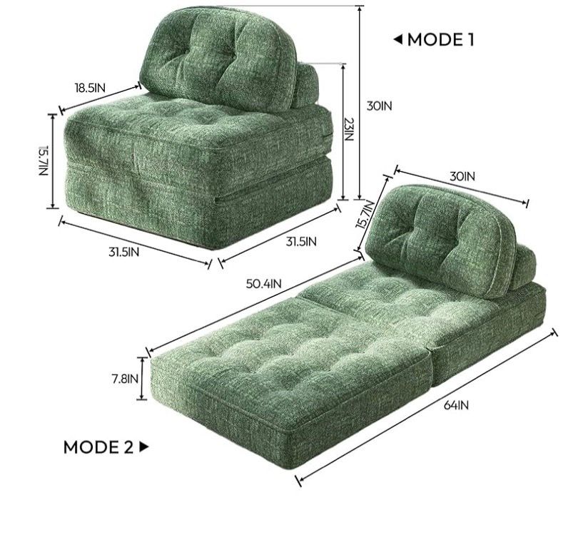 Green Velvet Memory Foam Convertible Sleeper Chair - photo 2