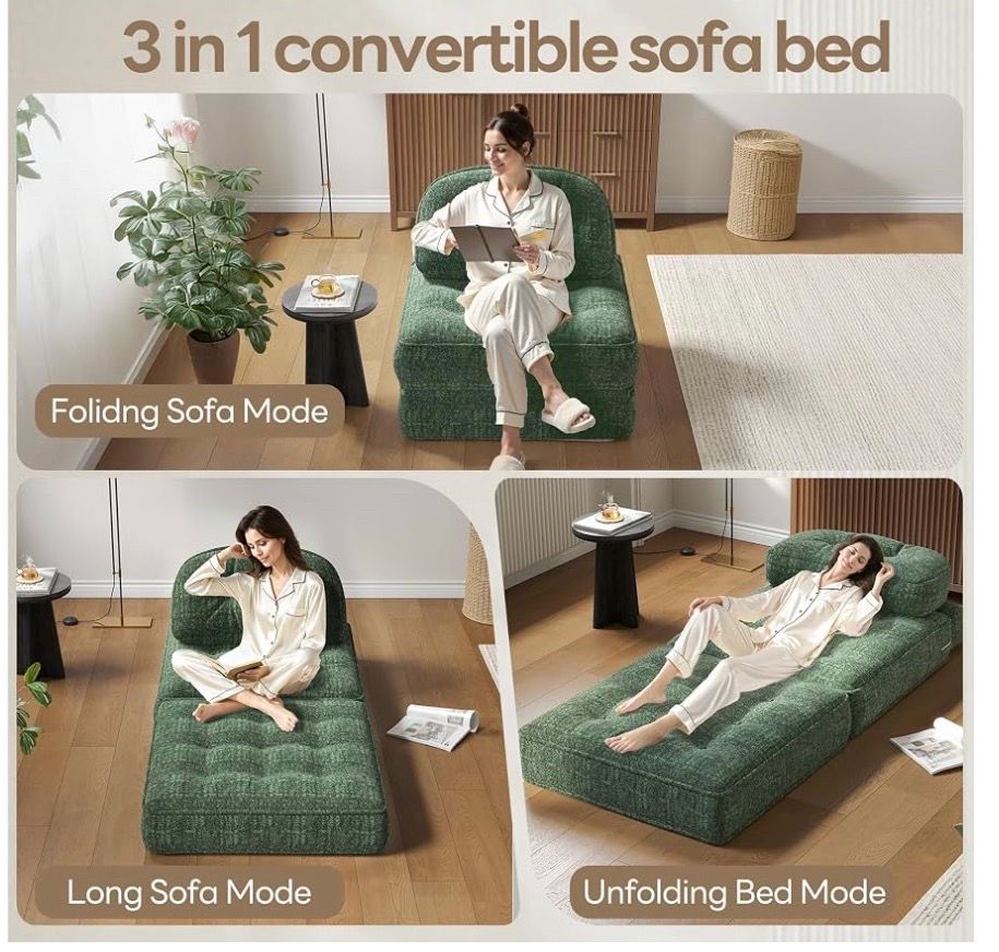 Green Velvet Memory Foam Convertible Sleeper Chair - photo 4