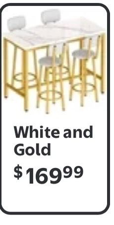 5-Piece Bar Height Dining Set (White Faux Marble & Gold metal) - photo 4