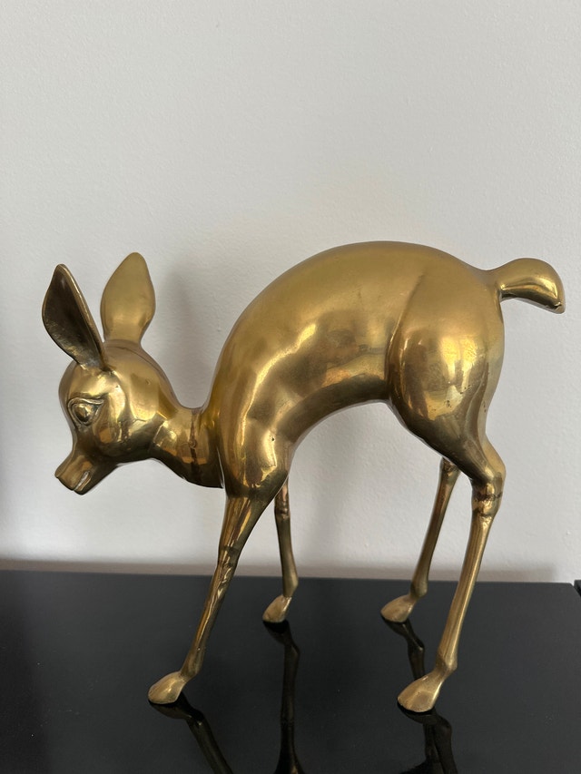 VTG Mid-Century Modern solid brass Bambi fawn sculpture, 12” Hi