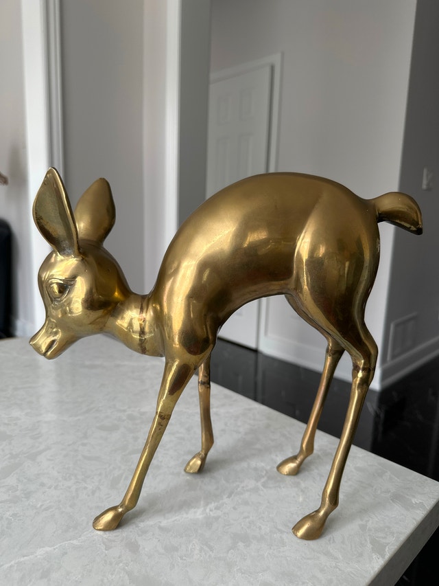 VTG Mid-Century Modern solid brass Bambi fawn sculpture, 12” Hi - photo 2