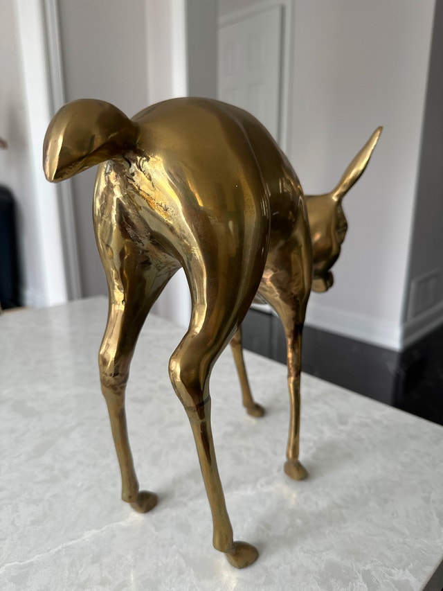 VTG Mid-Century Modern solid brass Bambi fawn sculpture, 12” Hi - photo 4