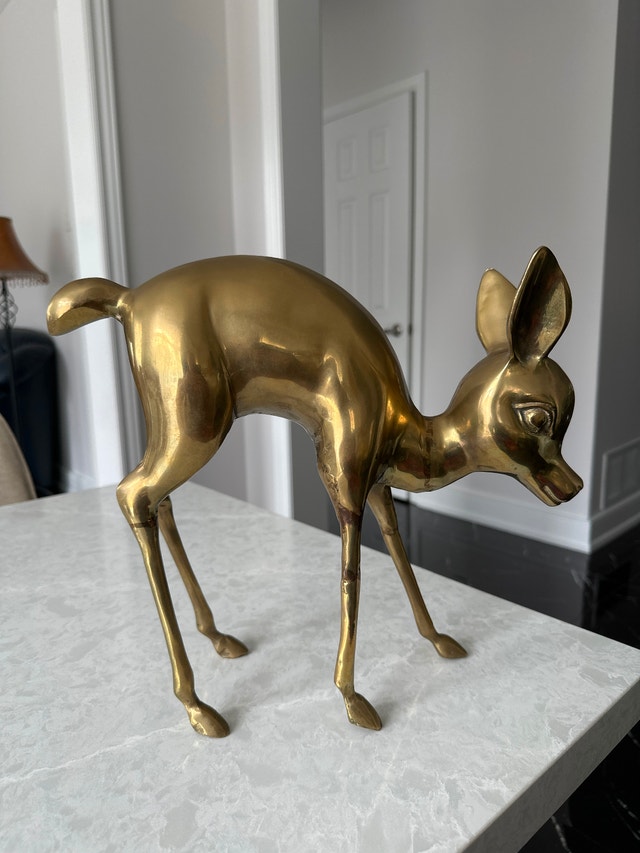 VTG Mid-Century Modern solid brass Bambi fawn sculpture, 12” Hi - photo 5
