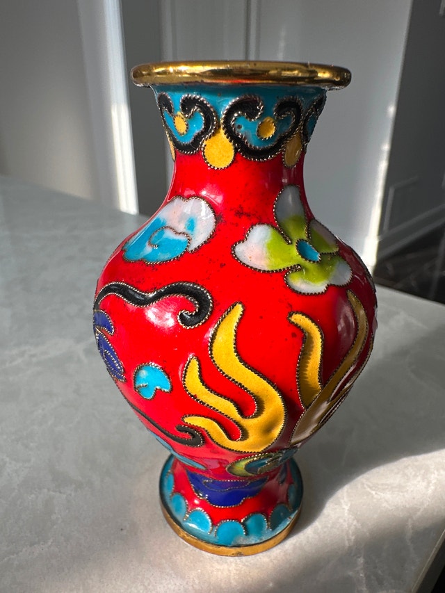 Vintage Chinese red cloisonné enamel mini vase - photo 2