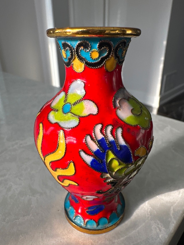 Vintage Chinese red cloisonné enamel mini vase - photo 3