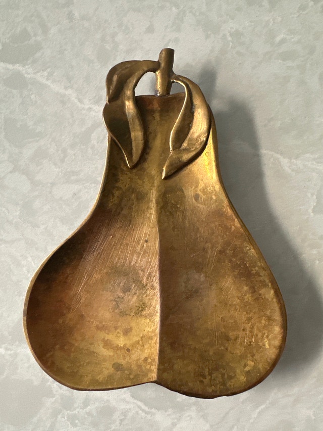 Vintage solid brass pear-shaped trinket dish