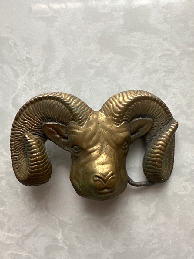 Vintage 1978 Baron Buckle solid brass ram's head belt buckle