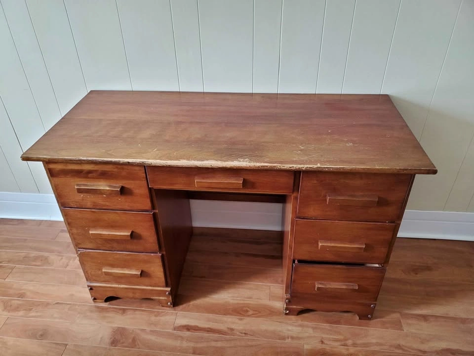 Vintage Solid Oak Desk 48" W by 30"H by 10" D - photo 3