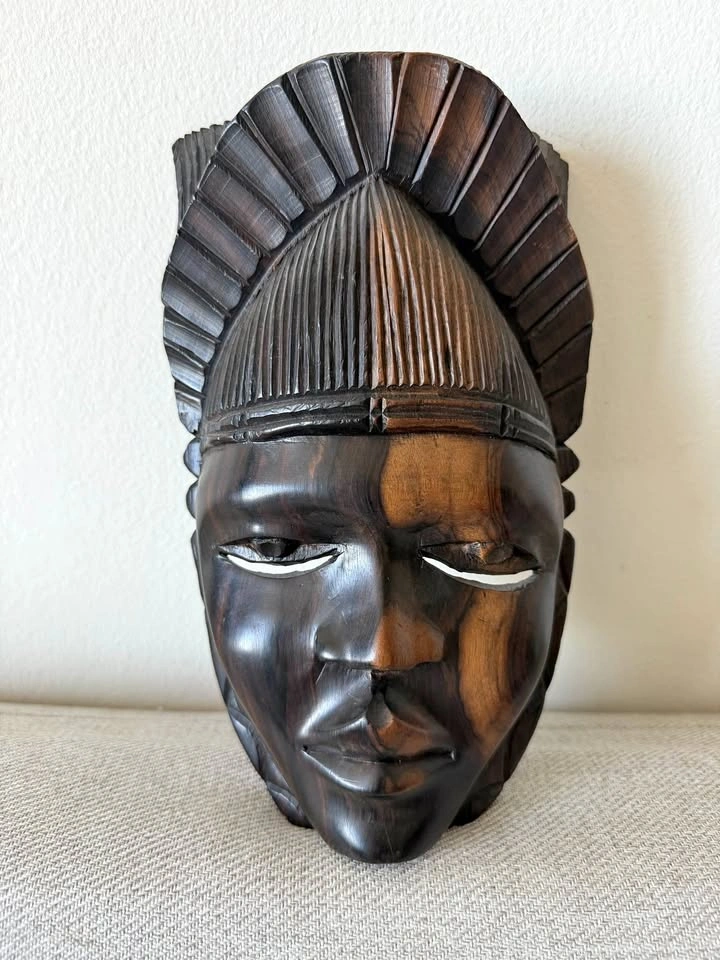 Vintage Hand-Carved African Hardwood Mask – 8.5" Wall Decor