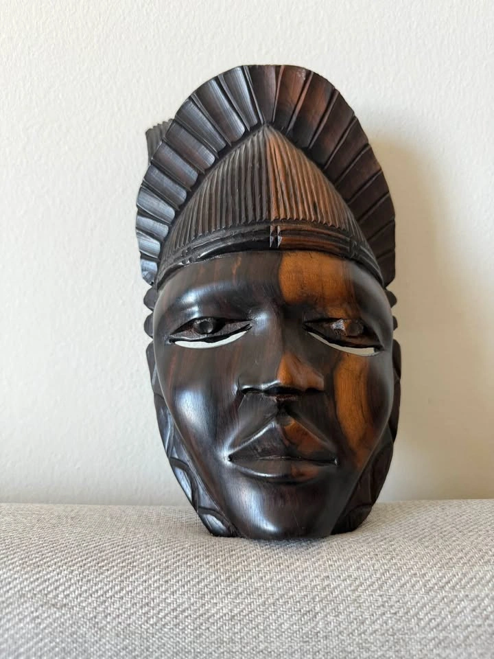 Vintage Hand-Carved African Hardwood Mask – 8.5" Wall Decor - photo 2