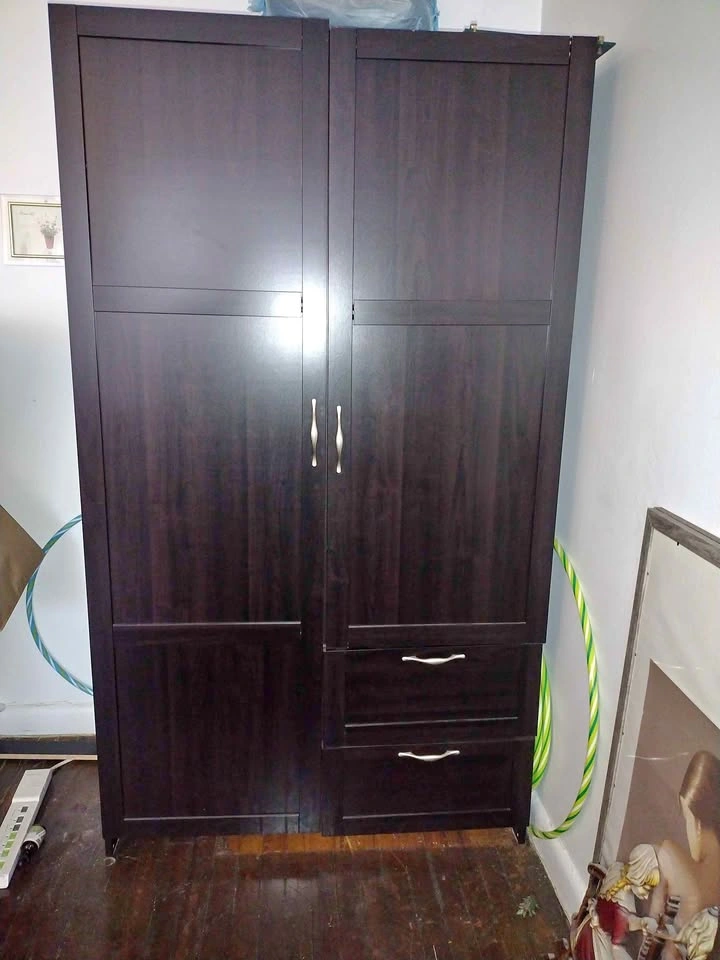 Dark Brown Wood Wardrobe Armoire with Drawers - photo 2