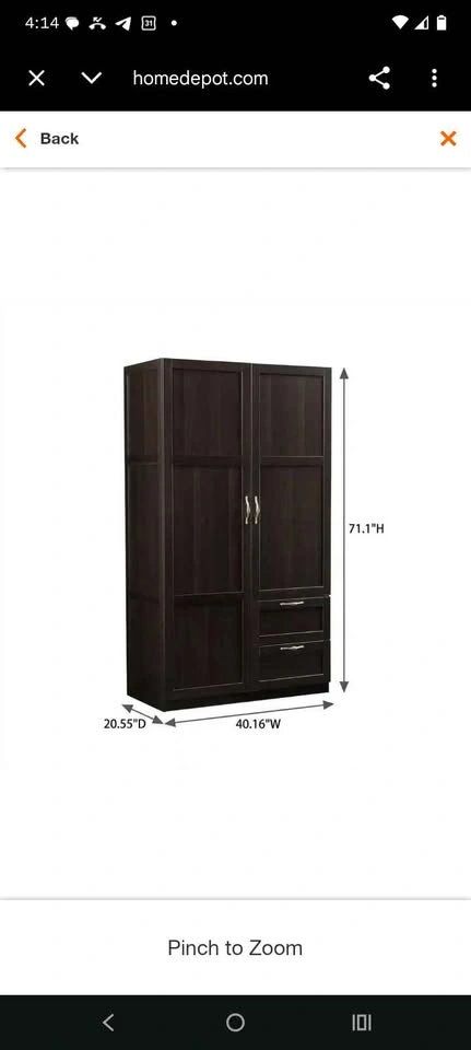 Dark Brown Wood Wardrobe Armoire with Drawers