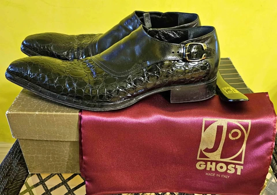Jo GHOST Italian Crocodile Textured Leather Side-Zip Shoes - Siz