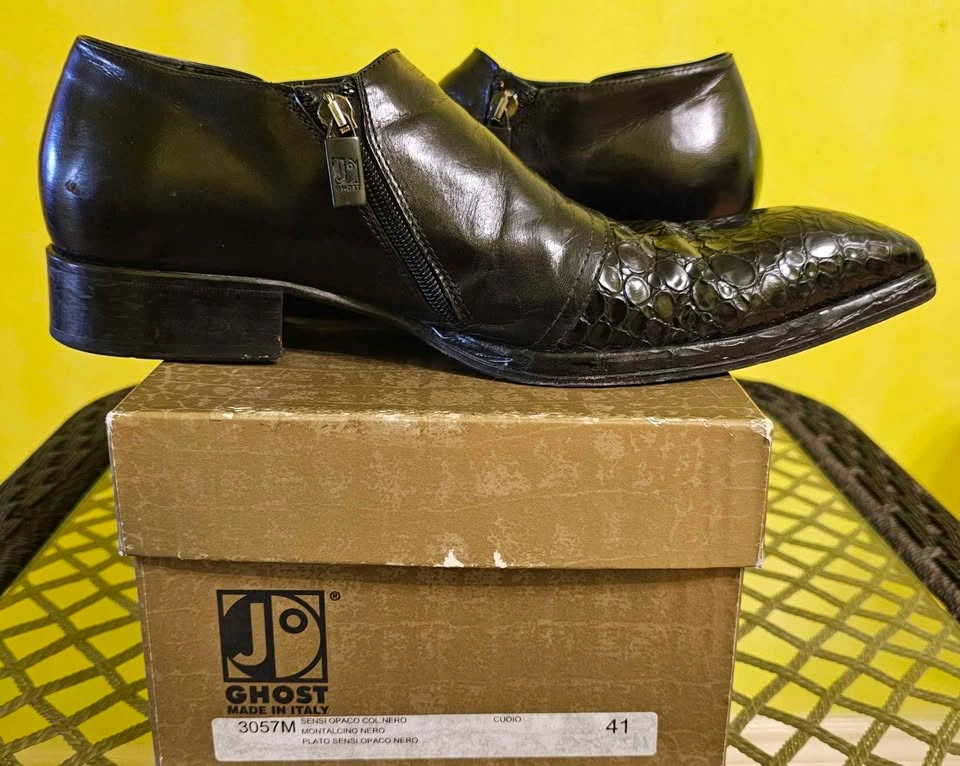 Jo GHOST Italian Crocodile Textured Leather Side-Zip Shoes - Siz - photo 2