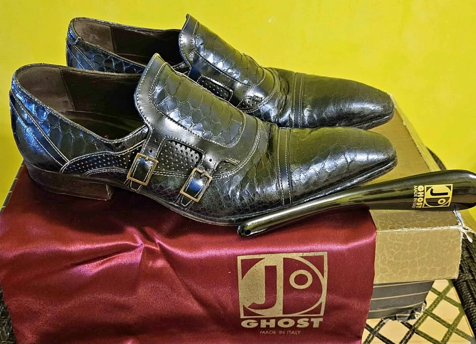 Jo GHOST Italian Exotic Python Leather Double Monk Strap Shoes -