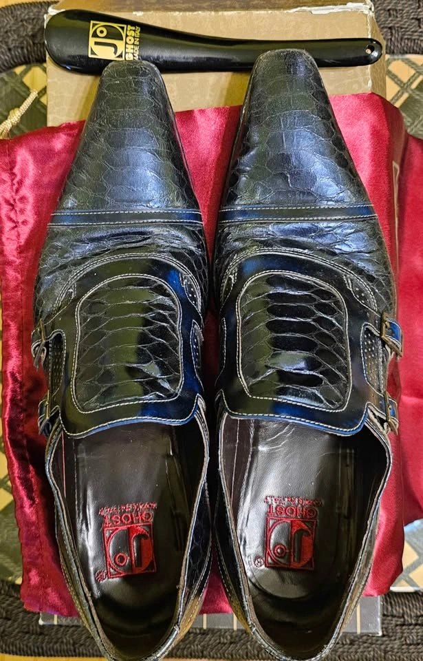 Jo GHOST Italian Exotic Python Leather Double Monk Strap Shoes - - photo 5