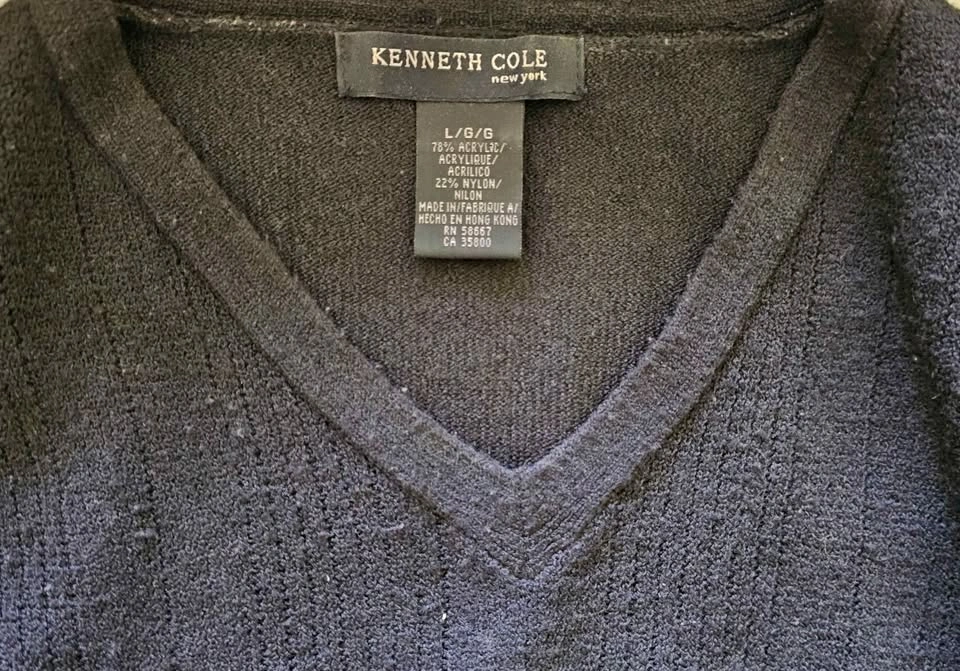 Kenneth Cole New York Men's Black V-Neck Knit Sweater - Size L - photo 3