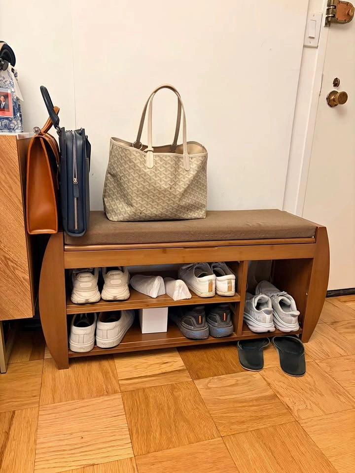 Bamboo Shoe Storage Bench with Lift-Top and Side Rack