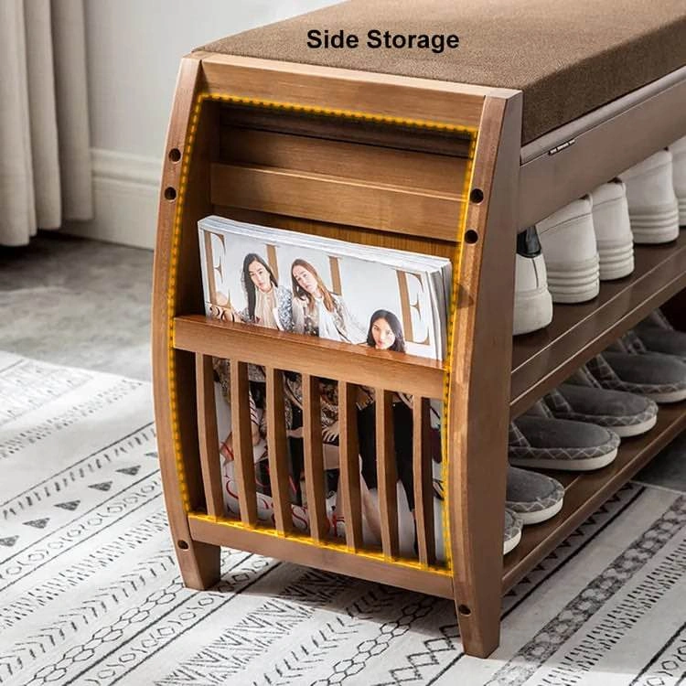 Bamboo Shoe Storage Bench with Lift-Top and Side Rack - photo 4