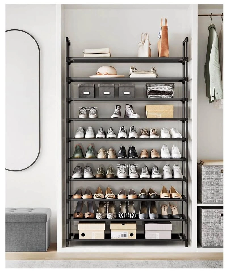 7-Tier Black Metal Shoe Rack Organizer