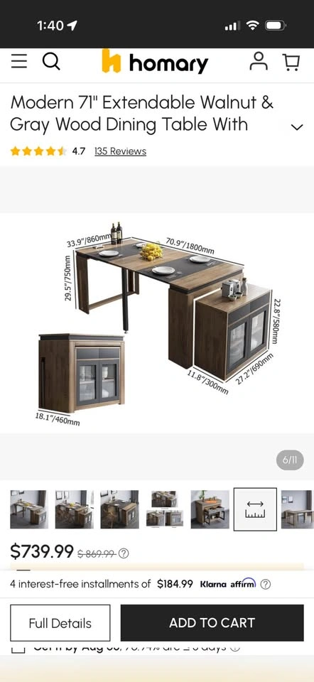 Up to 8pax Extendable 71” Walnut & Gray Wood Dining Table - photo 3