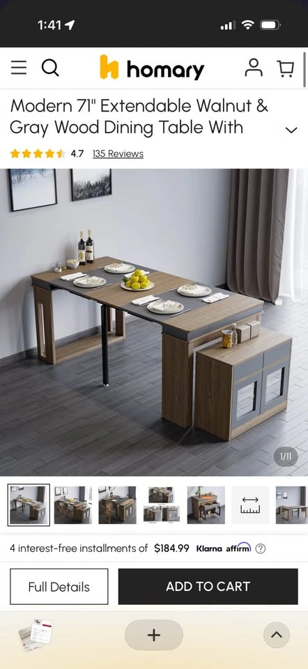 Up to 8pax Extendable 71” Walnut & Gray Wood Dining Table - photo 4