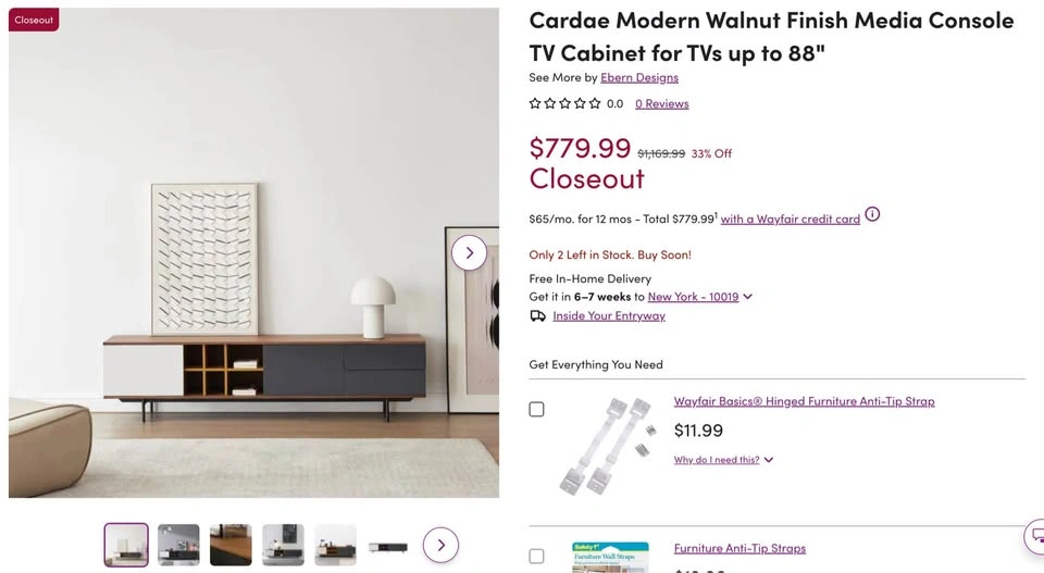 Modern 79” Walnut Media Console / TV Stand - photo 3