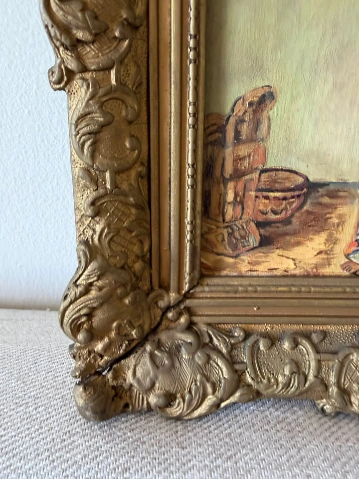 Vintage Oil Painting: Balinese Temple Dancer in Gilt Frame - photo 5