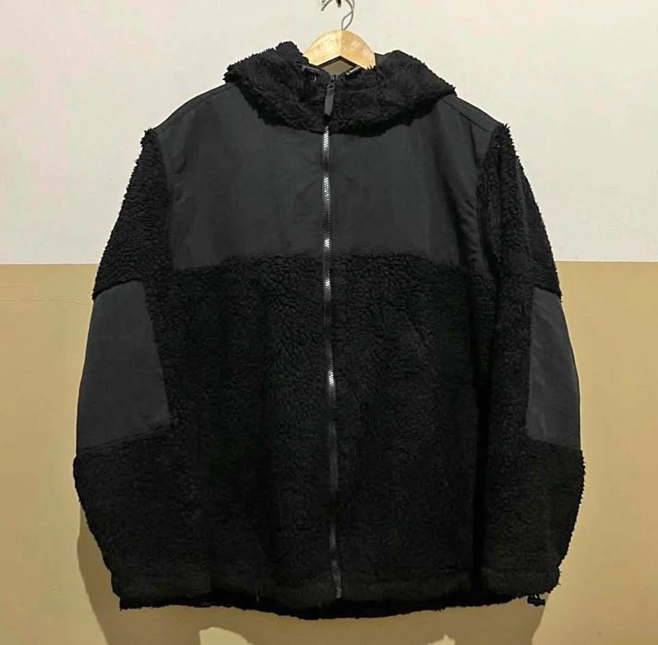 Black Sherpa Fleece Hooded Jacket