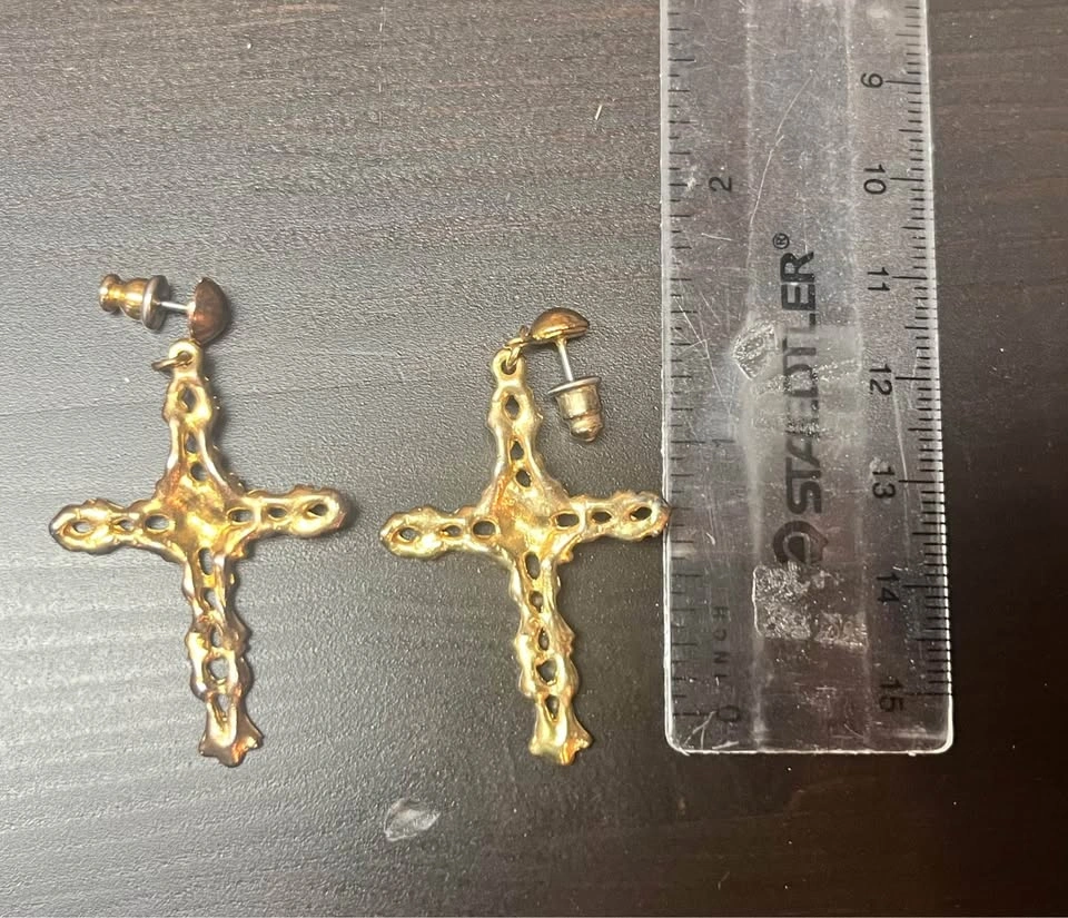 Gold-Tone Filigree Cross Dangle Earrings - photo 3