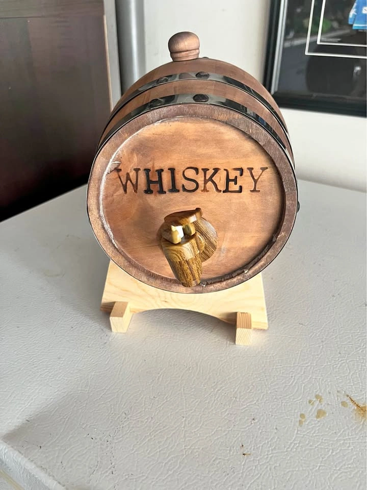 Small Wooden Whiskey Barrel dispenser with Stand