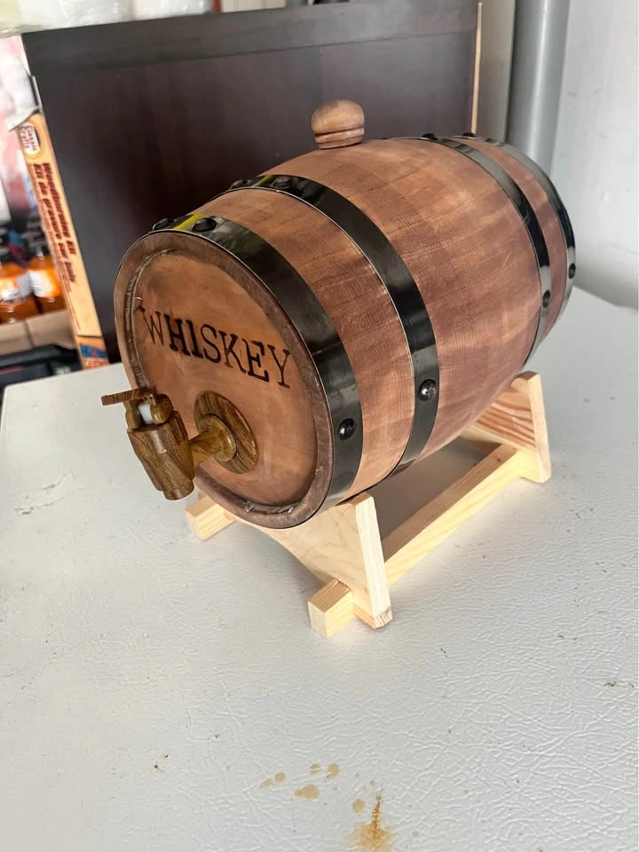 Small Wooden Whiskey Barrel dispenser with Stand - photo 2