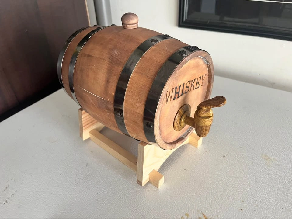 Small Wooden Whiskey Barrel dispenser with Stand - photo 3