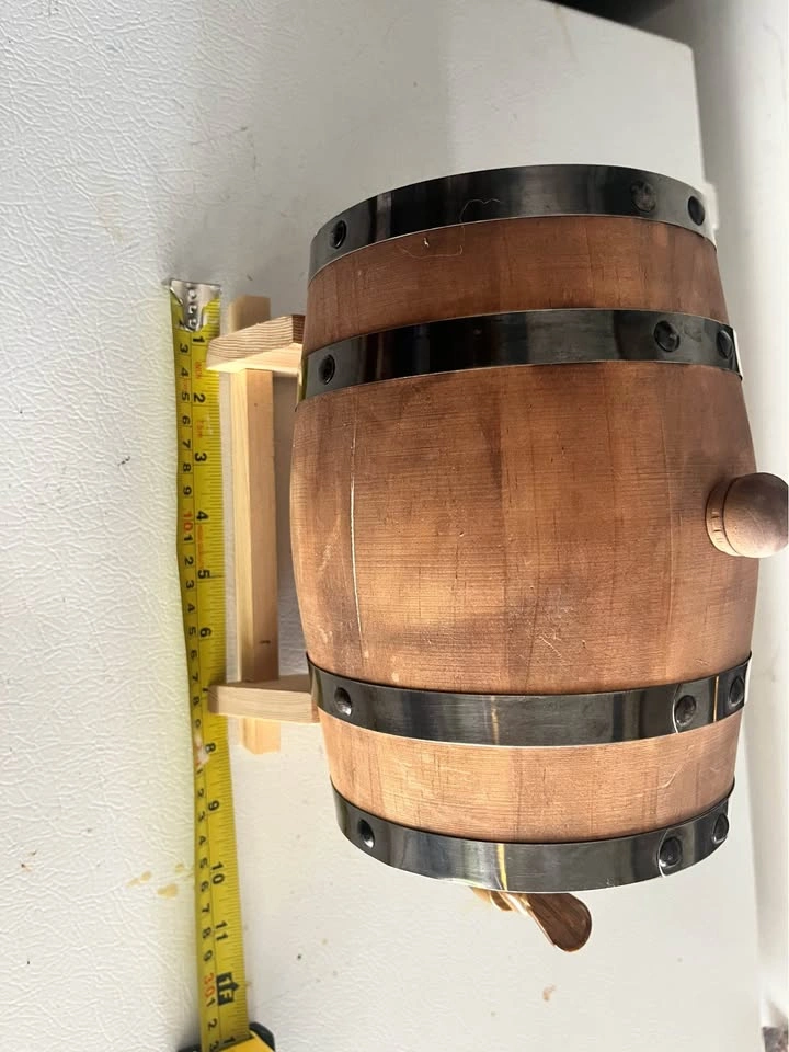 Small Wooden Whiskey Barrel dispenser with Stand - photo 4