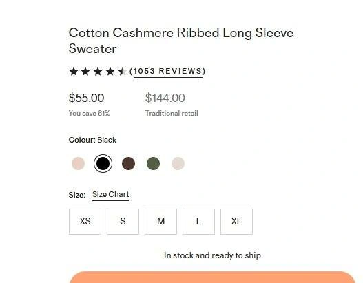nwt QUINCE sz Small Cotton Cashmere Ribbed Long Sleeved Sweater - photo 2