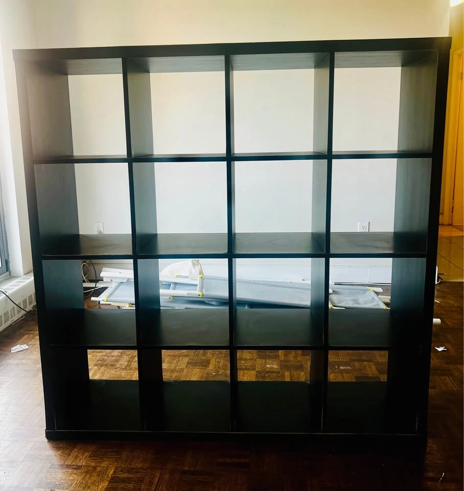 IKEA KALLAX 4×4 Storage Unit with 16 Grey Fabric Bins - photo 2
