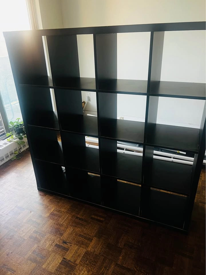 IKEA KALLAX 4×4 Storage Unit with 16 Grey Fabric Bins - photo 3